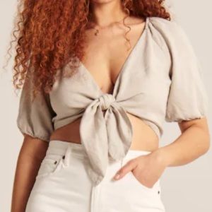 Abercombie cropped tie front Linen